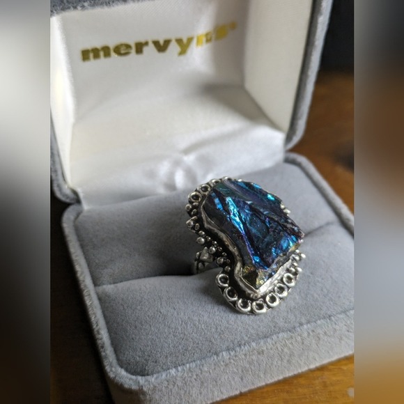 925 Sterling Silver Jewelry - 925 Sterling Silver Statement Ring Iridescent PeacocK Ore Stone Ring, Size 6.5‎